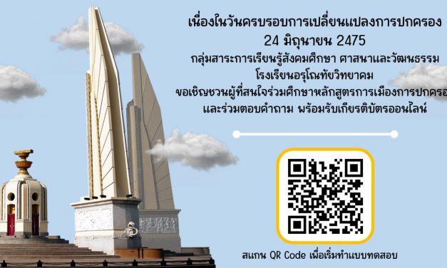 กลุ่มสาระการเรียนรู้กลุ่มสาระการเรียนรู้สังคมศึกษา ศาสนาและวัฒนธรรม ได้จัดกิจกรรมเนื่องในวันครบรอบการเปลี่ยนแปลงการปกครองของไทย ประจำปี 2566