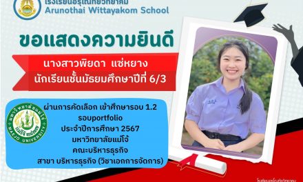 ขอแสดงความยินดีกับนักเรียนชั้นมัธยมศึกษาปีที่ 6 ที่ผ่านการคัดเลือกเข้าศึกษาต่อในระดับอุดมศึกษา ปีการศึกษา 2567