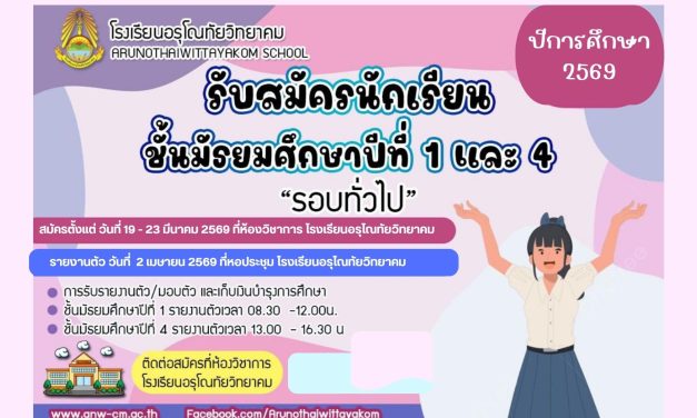 เปิดรับสมัครนักเรียนเข้าเรียนต่อ ในระดับชั้นมัธยมศึกษาปีที่ 1 และนักเรียนระดับชั้นมัธยมศึกษาปีที่ 4 ประจำปีการศึกษา 2569