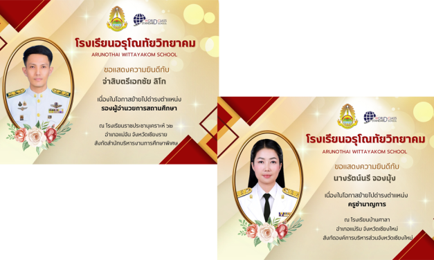 ขอแสดงความยินดีแก่ จ่าสิบตรีเอกชัย ลิโก และครูรัตน์นรี จองมุ้ง เนื่องในโอกาสย้ายโรงเรียนและไปดำรงตำแหน่งใหม่